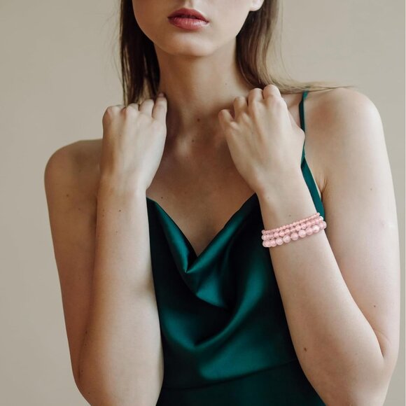 3 PCS 4,6,8mm rose quart Healing Natural Stone Beaded Stretch Bracelet for Women - Picture 3 of 6